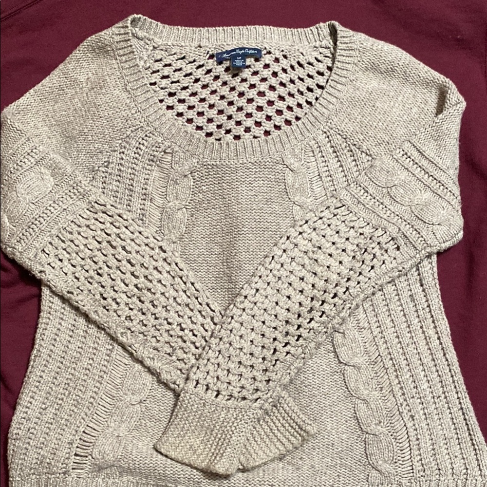 Cream Open Knit Crew Neck AEO Sweater with Texture -Small Academia Fall